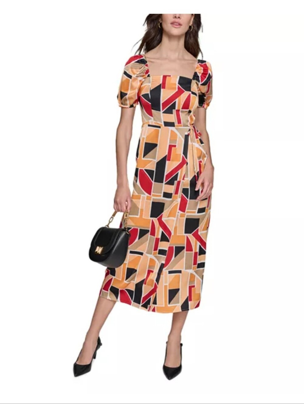 Karl Lagerfeld Printed Puff Sleeve Dress Sz 10 Nwot